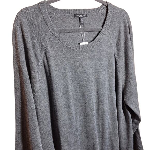 Eileen Fisher NEW Merino Jersey round neck sweater 2XL Gray 100% wool minimalist - Picture 6 of 6